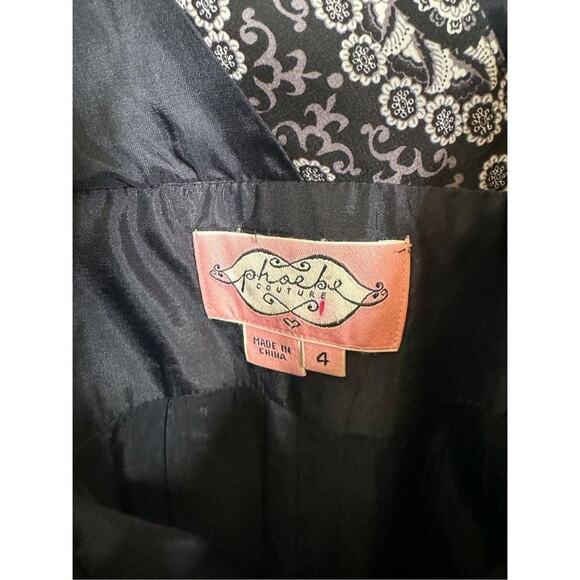 Phoebe Couture Womens Floral Empire Waist Border Trim Silk Dress Black Size 4 - Picture 8 of 14